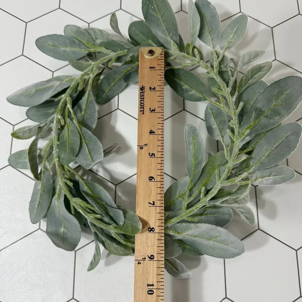 Set of 2 Artificial Lambs Ear Wreaths 12 Inch Flocked Sage Green Faux Greenery